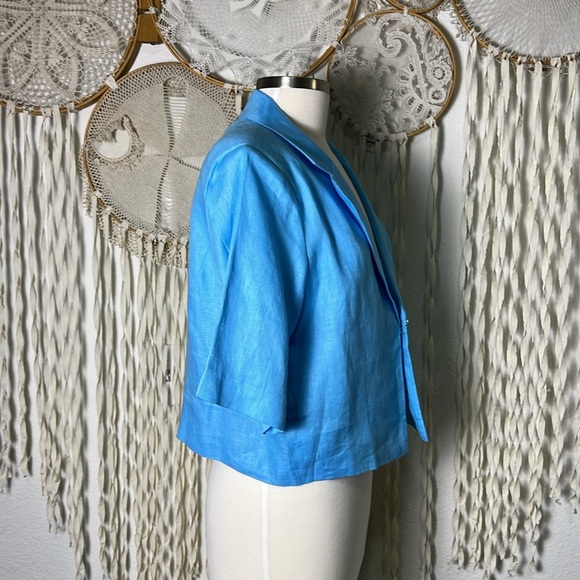 Boston Proper Modern Length Elbow Sleeve Linen Blazer in Blue Topaz NWOT M - Picture 7 of 16